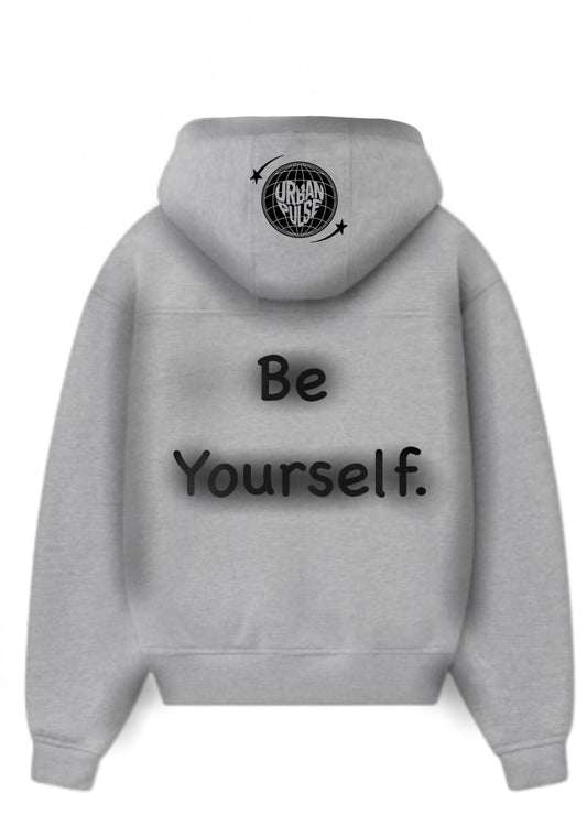 Gray “be yourself” puff print hoodie